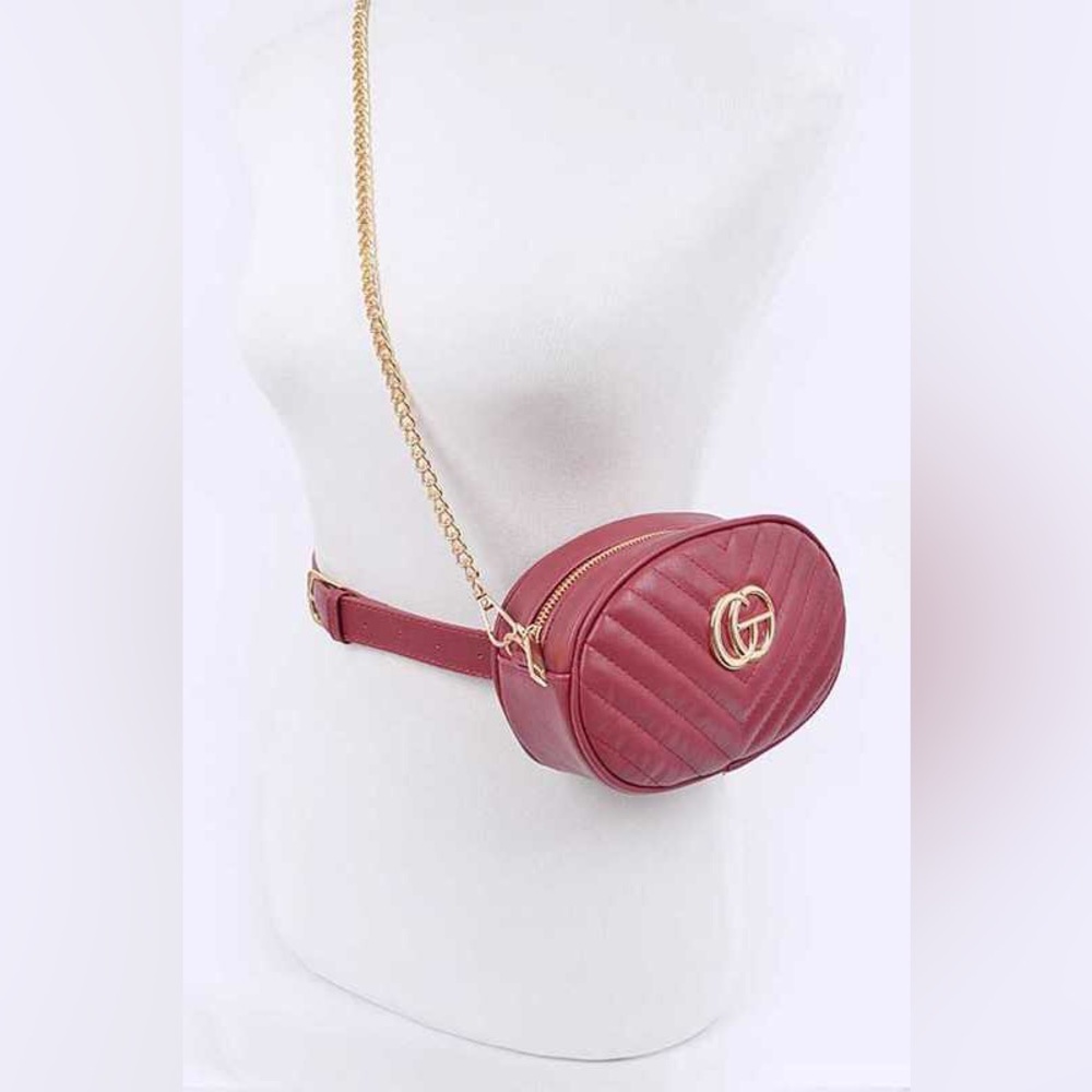 Gold  Logo Quilted Convertible Crossbody Fanny Pack